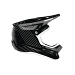 Load image into Gallery viewer, side view of a black full face helmet with white stripes forming a "v" pattern