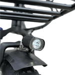 Load image into Gallery viewer, close up of the front light attached to the Kristall Y20 fat tyre ebike's front mudguard