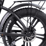 Load image into Gallery viewer, Rear tyre and disc rotor of black Kristall Y20 fat tyre ebike