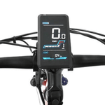 Load image into Gallery viewer, The display screen of the black Kristall Y20 fat tyre ebike showing speed, incline, battery life and range