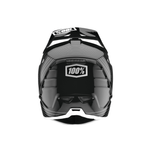 Load image into Gallery viewer, back view of a black full fave helmet with mesh air vents and a white stripe pattern 
