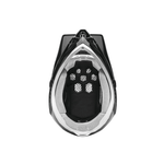 Load image into Gallery viewer, internal view of a black full face helmet with internal padding, support and mesh panel vents 
