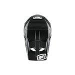 Load image into Gallery viewer, top view of a full face black helmet with thin white stripes on the crown 
