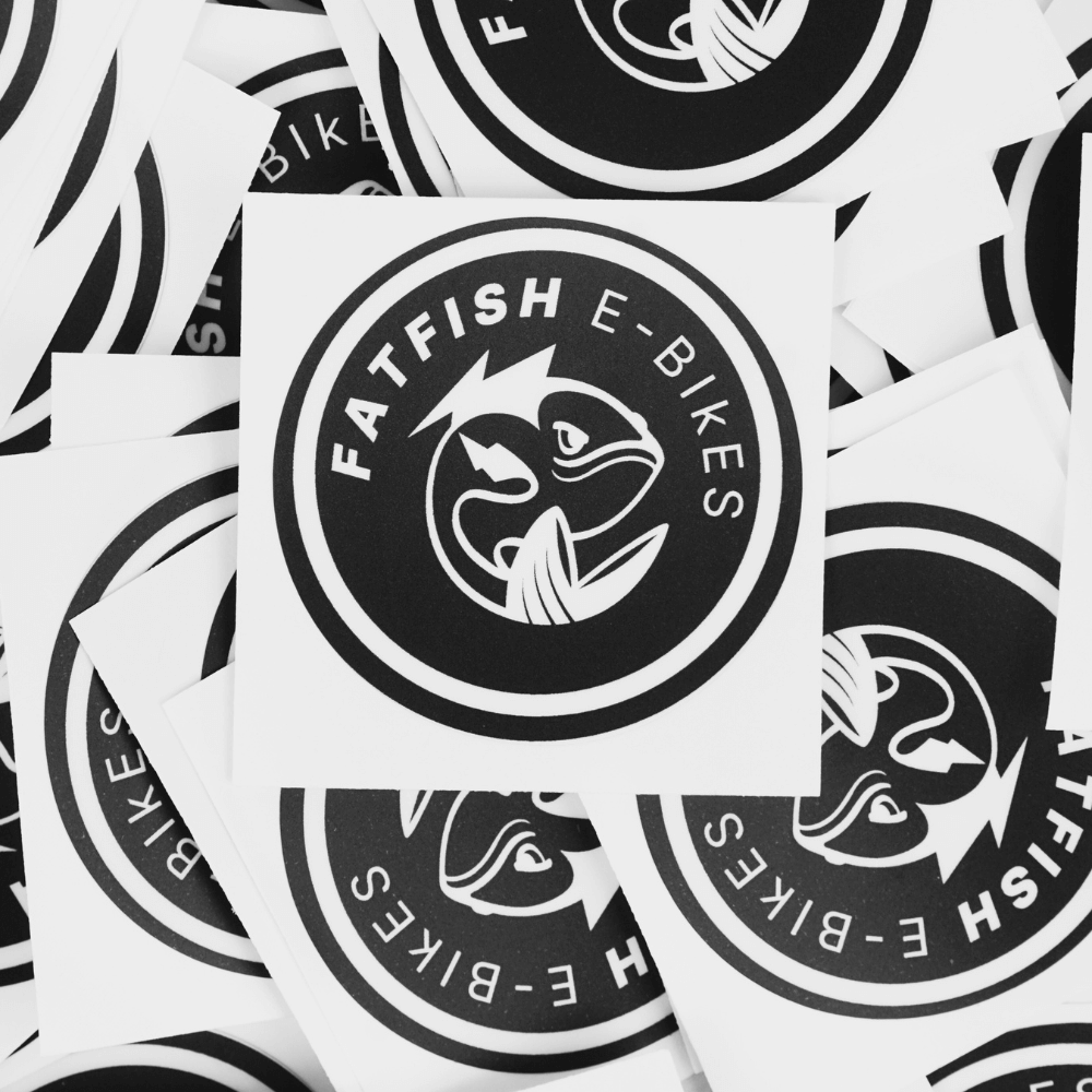 Fatfish Circular Logo Sticker White on Black 60MM