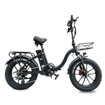 Load image into Gallery viewer, side view of the matte black Kristall Y20 fat tyre ebike with front basket and rear rack 
